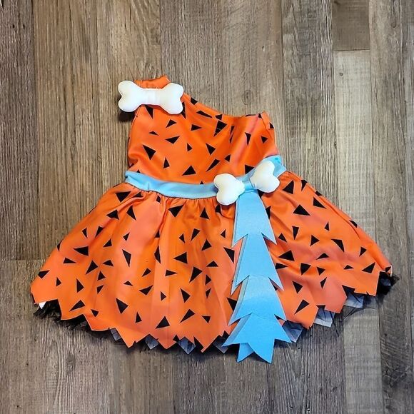 Flintstones Inspired Orange Dress with Bone Accents Toodler Size 12-18 Months